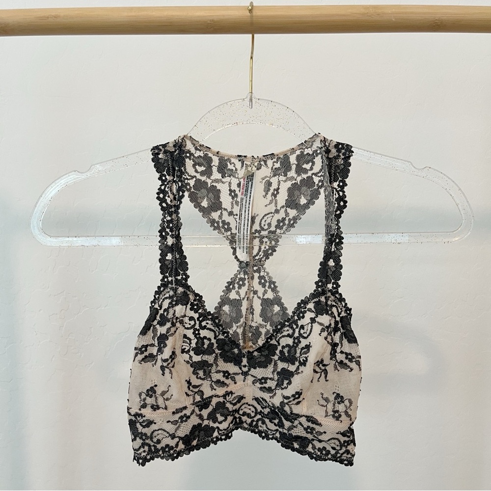 Black and Cream Lace Racerback Bra